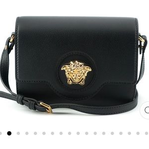 VERSACE BLACK CALF LEATHER SHOULDER WOMEN'S BAG Handbag NEW